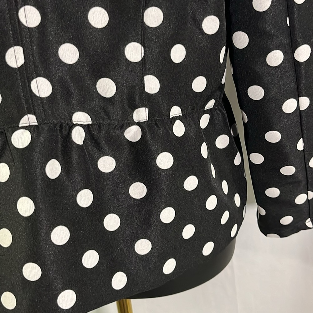 LOFT Black & White Jacquard Polka Dot Lightweight Peplum Hem Jacket - Picture 13 of 16